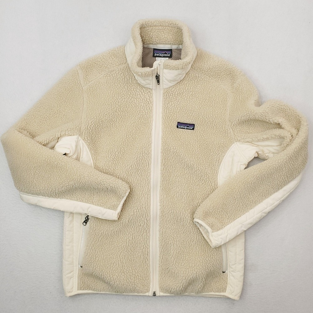 Patagonia Retro X Jacket Womens Large Natural Rice Paper Sherpa Fleece Deep Pile